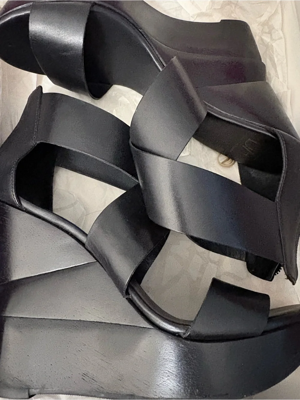 Diane Von Furstenberg Black Crisscross Platform Wedges